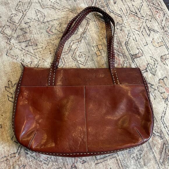 VTG El Portal Y2K Brown Leather Contrast Stitching Big Buckle Shoulder Bag EUC - Picture 2 of 13